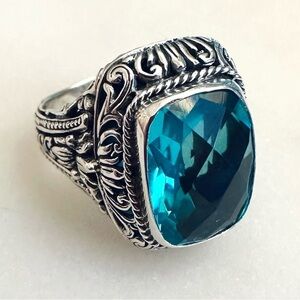 Paraiba Quartz Doublet Faceted Cushion Sterling Silver Solitaire Ring 5.00ct